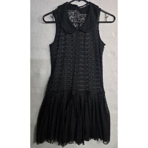 Black Floral Lace Sheer Sleeveless Drop Waist Dress with Peter Pan Collar Gothic